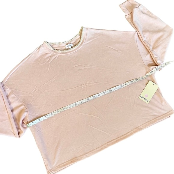 🎁 KENSIE Blush Pink Top Sweatshirt Long sleeved Crop Top Size L NWT - Picture 5 of 10